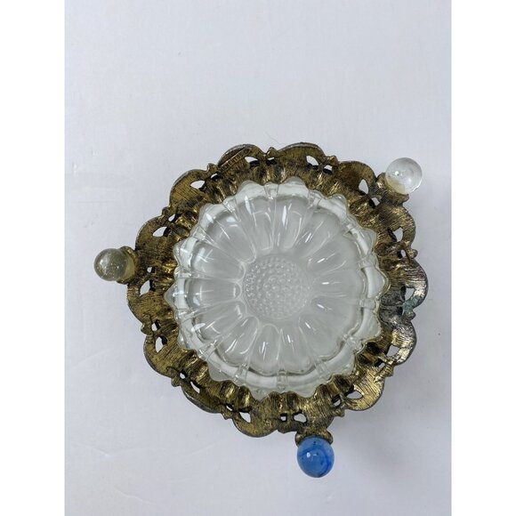 Vintage Glass Flower Ring Dish/Pin Dish/Ashtray Glass with metal base - Picture 4 of 7